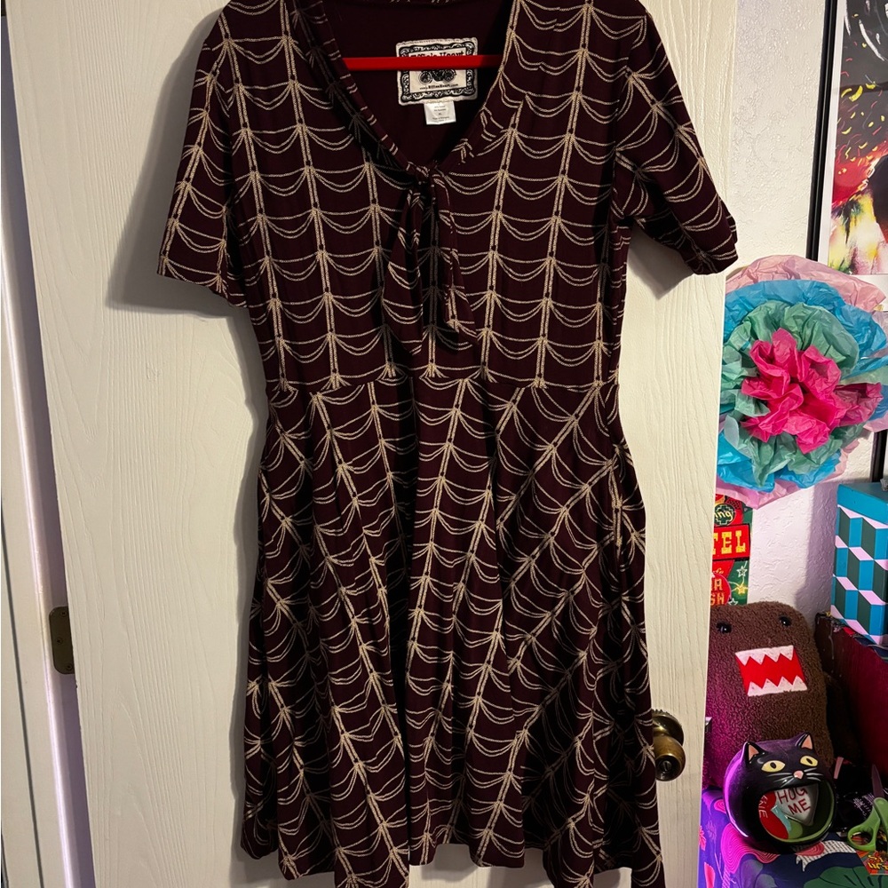 Effie's Heart Maroon and Beige Chain Pattern Dress